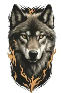 wolf fire flames tattoo design idea