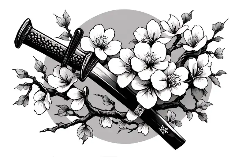 cherry blossom samurai sword horizontal tattoo design idea