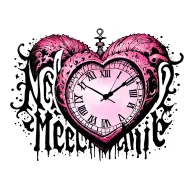 "Mélanie" black pink heart clock tattoo design idea