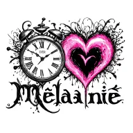 "Mélanie" black pink heart clock tattoo design idea