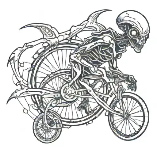 alien and bicycle wheel tattoo design idea
