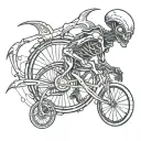 alien and bicycle wheel tattoo design idea
