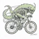alien and bicycle wheel tattoo design idea