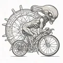 alien and bicycle wheel tattoo design idea