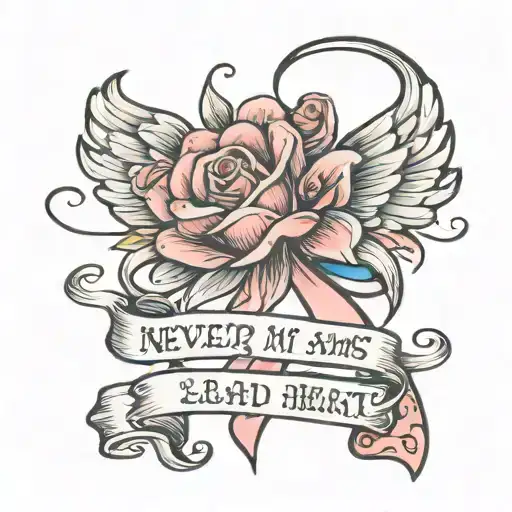 never in my arms forever in my heart miscarriage ribbon tattoo design idea