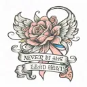never in my arms forever in my heart miscarriage ribbon tattoo design idea