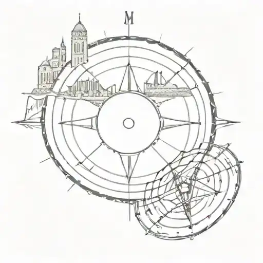 A scout compass tattoo with intricate blackwork details, featuring Marseille skyline in the background to symbolize the client's love for the city tattoo design idea