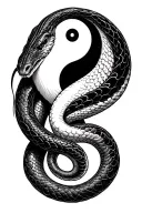 Black mamba snake coiling in forearm and facing ying yang tattoo design idea