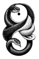 Black mamba snake coiling in forearm and facing ying yang tattoo design idea