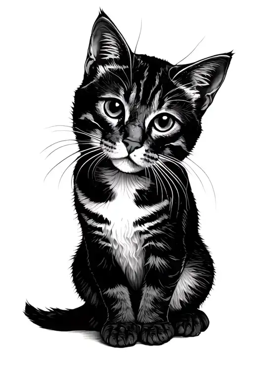 patchwork no Colors cat medium hair tabby with white marking on belly, toes and nose tattoo design idea