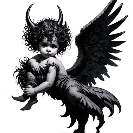 baby angel half demon slayer tattoo design idea