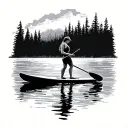paddleboarding in a forrest lake tattoo design idea