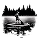 paddleboarding in a forrest lake tattoo design idea
