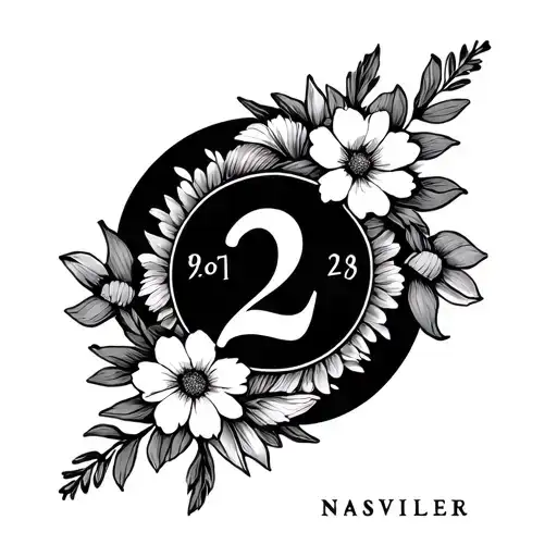 Nashville Coordinate in circle with 2 November birth flowers in the center tattoo design idea
