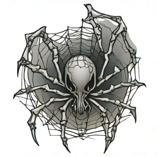 spider hanging form a web with skulls on its back tattoo design idea