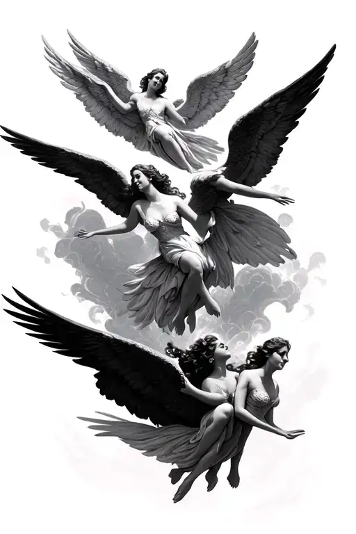 3 angels flying tattoo design idea