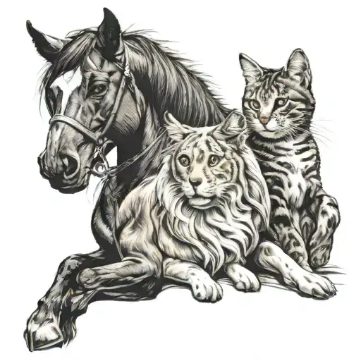 dog, cat and horse tattoo design idea