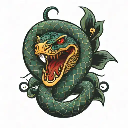 Snake wrapping Mexican shield tattoo design idea