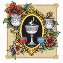 three of cups tarot, moon tattoo design idea