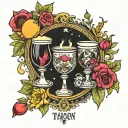 three of cups tarot, moon tattoo design idea