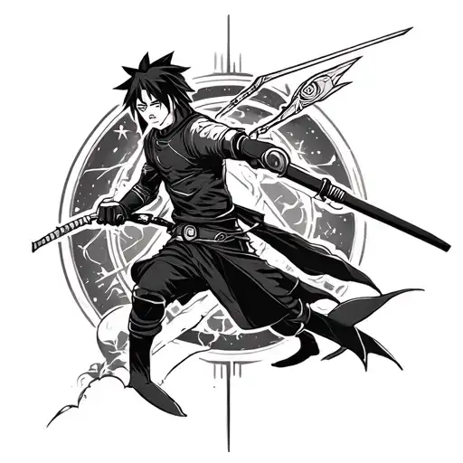 Create a unique tattoo design that combines elements of Naruto and Kirito, reflecting Sagittarius tattoo design idea