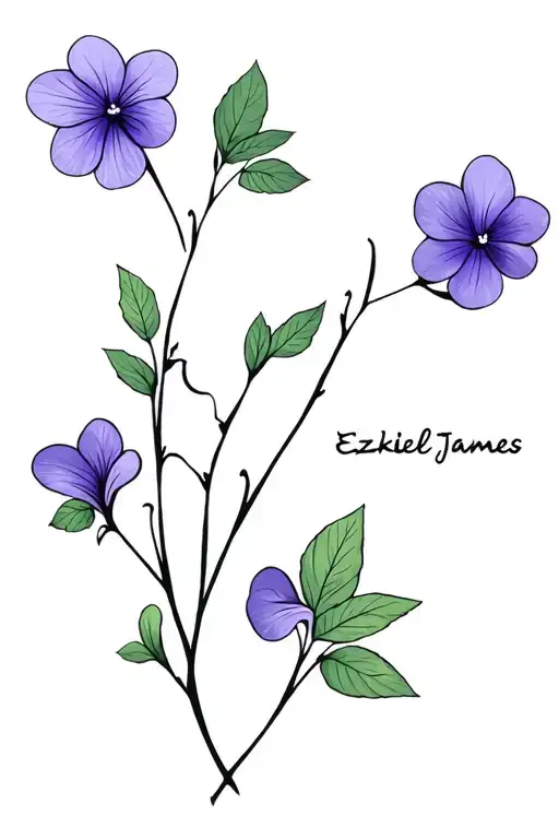 violets with the name ezekiel james tattoo design idea
