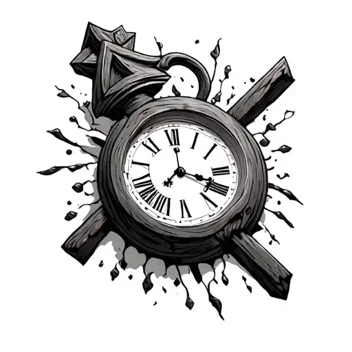 after death 7 minutes with an old wooden clock and a cross tattoo design idea