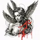 sketch tattoo use women angel statue with not too skinny make her little bit Bright and she must be kind look and pretty tattoo design idea