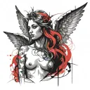 sketch tattoo use women angel statue with not too skinny make her little bit Bright and she must be kind look and pretty tattoo design idea