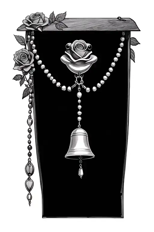 frog, roses, bell, rosary beads tattoo design idea