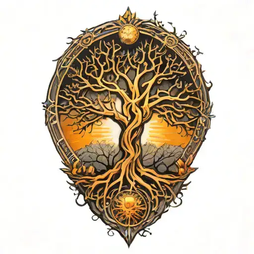 tree of life and sun and moon  tattoo design idea