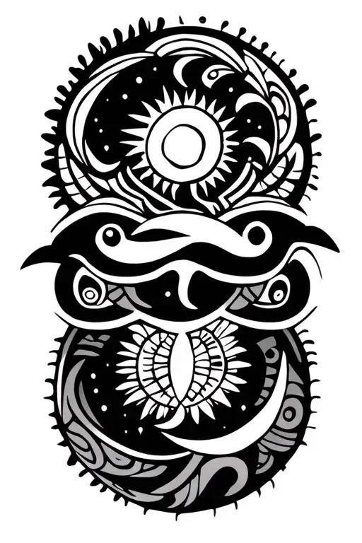Maori turtle with an infinite sign a sun and a moon tattoo design idea