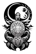 Maori turtle with an infinite sign a sun and a moon tattoo design idea
