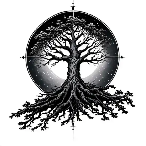 vegvisir above tree tattoo design idea