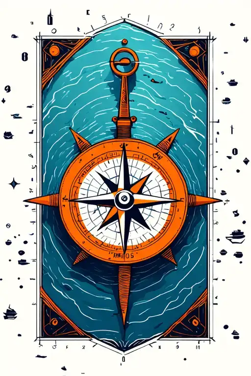 orange nautical compass on top of marinas trench map tattoo design idea