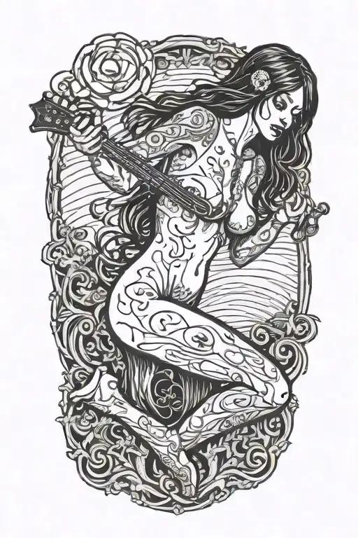 Darkly Alluring Full Nude Goth Girl Rocking Out Tattoo tattoo design idea