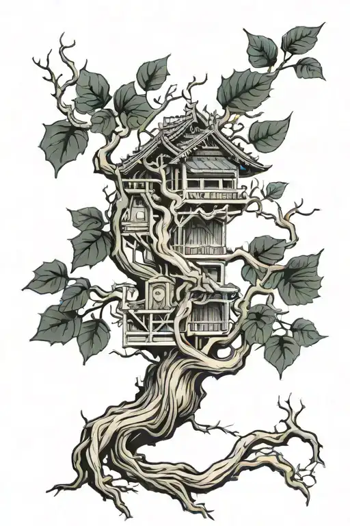 can you show me a leafless tree with chinese letter in it that say Kierra Edwards tattoo design idea