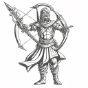 rajput warrior with Bow and arrow and armour on pointing high tattoo design idea