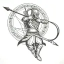 rajput warrior with Bow and arrow and armour on pointing high tattoo design idea