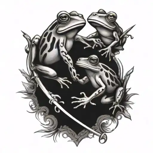 two frogs sword fighting each other tattoo design idea