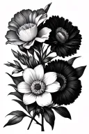 carnation, daffodil, daisy, gladiolus flower bouquet tattoo design idea