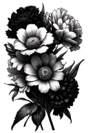 carnation, daffodil, daisy, gladiolus flower bouquet tattoo design idea