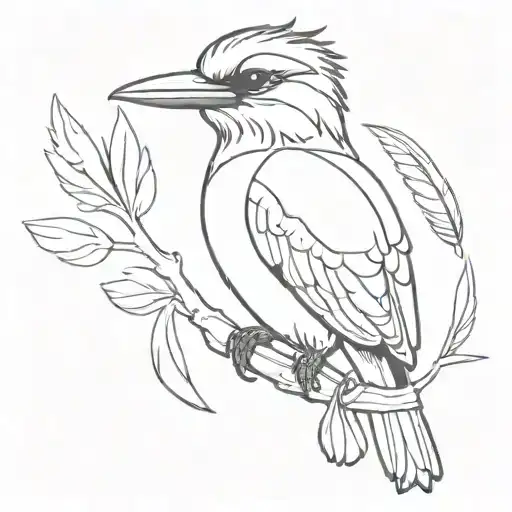 A cleaner bird (Cookatoo or Kookaburra) surrounded by feathers tattoo design idea