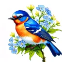 Alyssum blue bird perched tattoo design idea