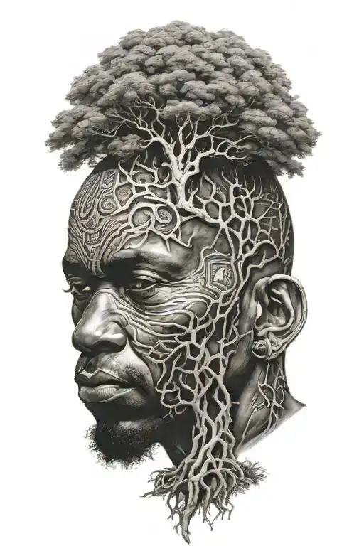 African man and a tree tattoo design idea