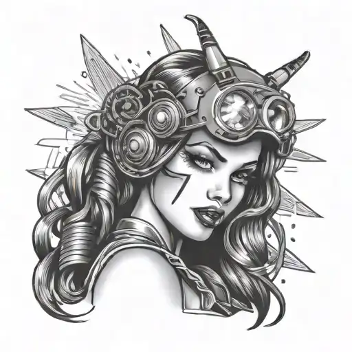pin up girl welding sparks trailing tattoo design idea