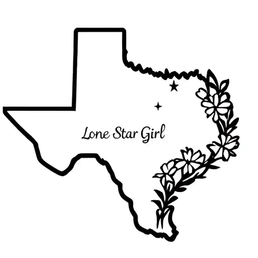 "Lone Star Girl" "Lone Star Girl" texas outline with small flowers and stars tattoo design idea