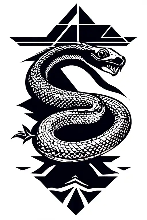 aye , snake, pyramid ,sand watch, geometry, no se no speak no hear tattoo design idea