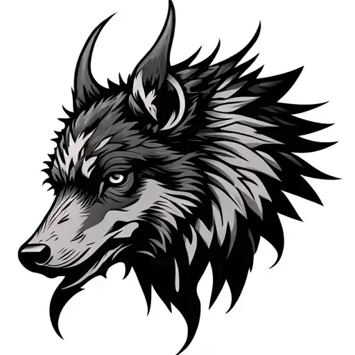 Black and white. Tribal tattoo stencils. Ox. Lon. Eagle. Wolf. All 4 in one tatto. tattoo design idea