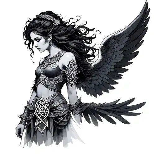 Winged warrior woman celtic knot tattoo design idea